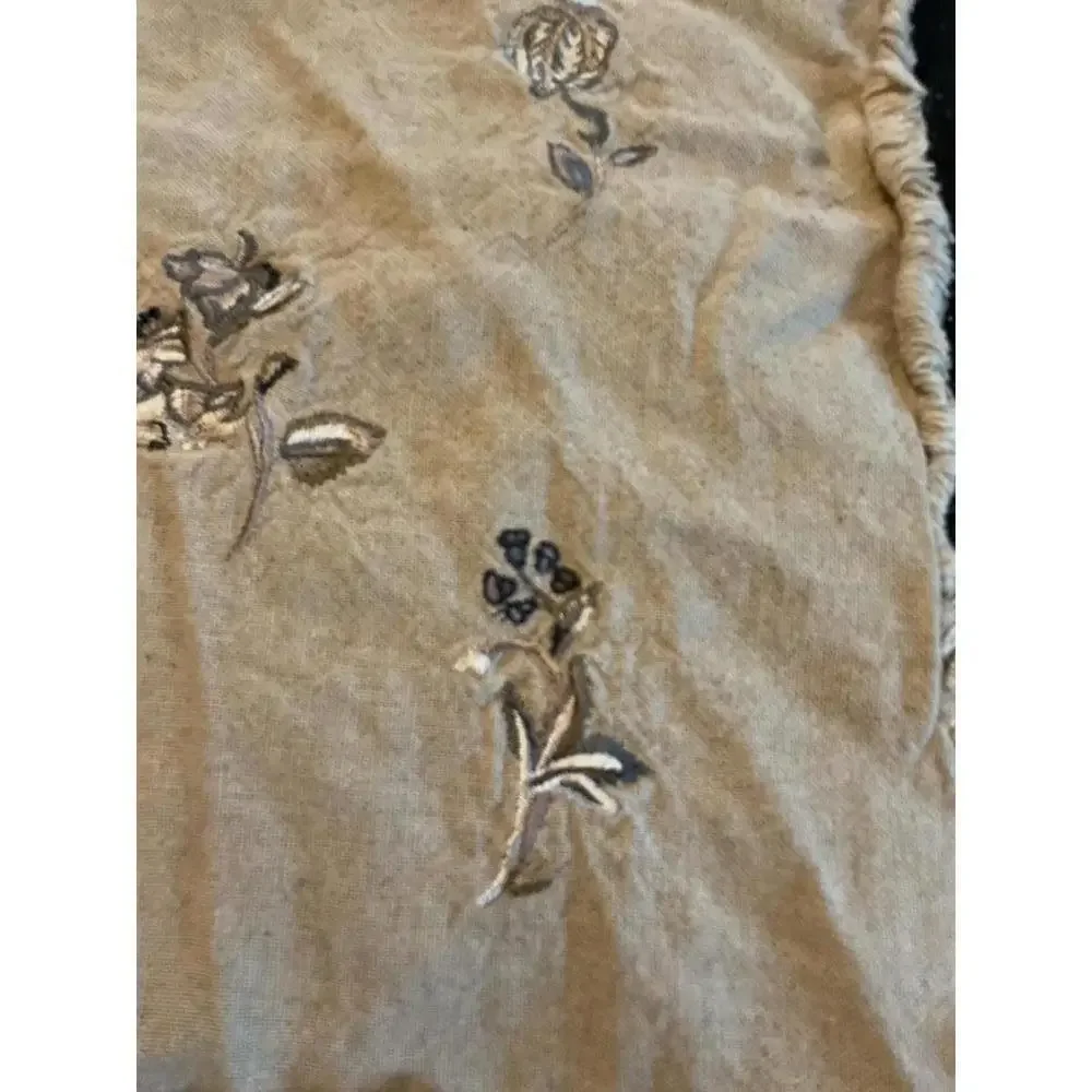 Linen Floral Embroidered  Square Pillow Cover
